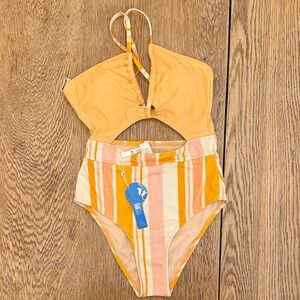 Cupshe Women's One Piece in Mustard and Peach Stripes